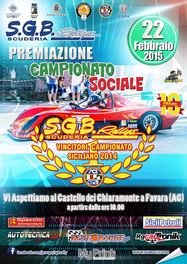 DOMENICA 22 FEBBRAIO LA PREMIAZIONE DELLA SGB RALLYE